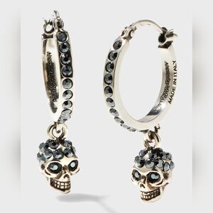 Alexander McQueen Pave Crystal Silver Hoop Drop Earrings